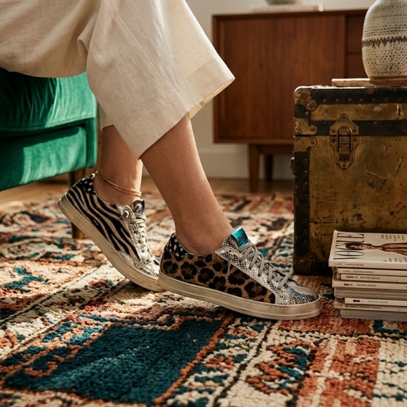 Anthropologie Shoes - P448 Very Rare Mixed 3 Animal Prints Leopard Sneakers Size 6 Made In Italy New